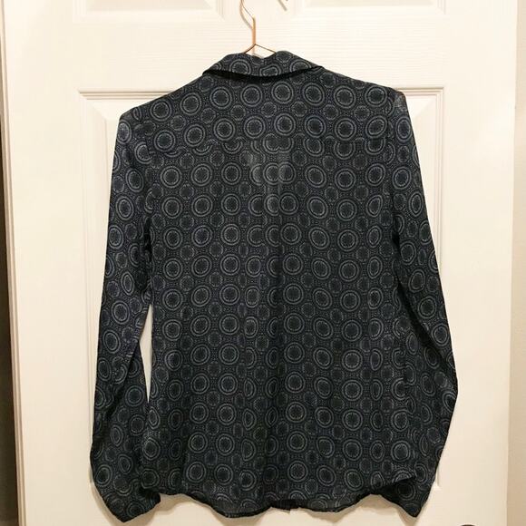 The limited button down v neck semi sheer career print blouse long sleeve - Picture 2 of 6